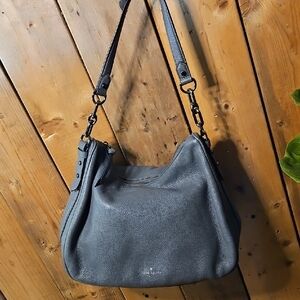 Kate Spade Pebbled Leather Hobo Crossbody Bag Gunmetal Grey Hardware